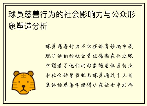 球员慈善行为的社会影响力与公众形象塑造分析
