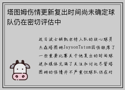 塔图姆伤情更新复出时间尚未确定球队仍在密切评估中